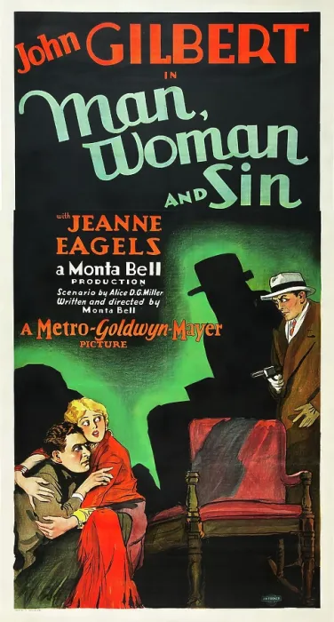 Framed Print : MAN, WOMAN AND SIN, l-r: John Gilbert, Jeanne Eagels on poster art, 1927