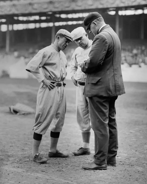 Framed Print : Managers John McGraw, and Miller Huggins, with umpire William T. Brennan, 1913. At the timer, McGraw managed the NY Giants and Huggins managed the Baltimore Orioles Framed Print : Managers John McGraw, and Miller Huggins, with umpire William T. Brennan, 1913. At the timer, McGraw managed the NY Giants and Huggins managed the Baltimore Orioles