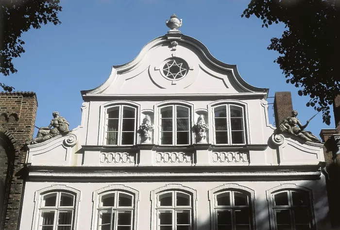 Framed Print : MANN, Thomas (1875-1955). Buddenbrook House, where Thomas Mann was born. Upper aspect of the facade. Architecture. GERMANY. SCHLESWIG-HOLSTEIN. Lbeck