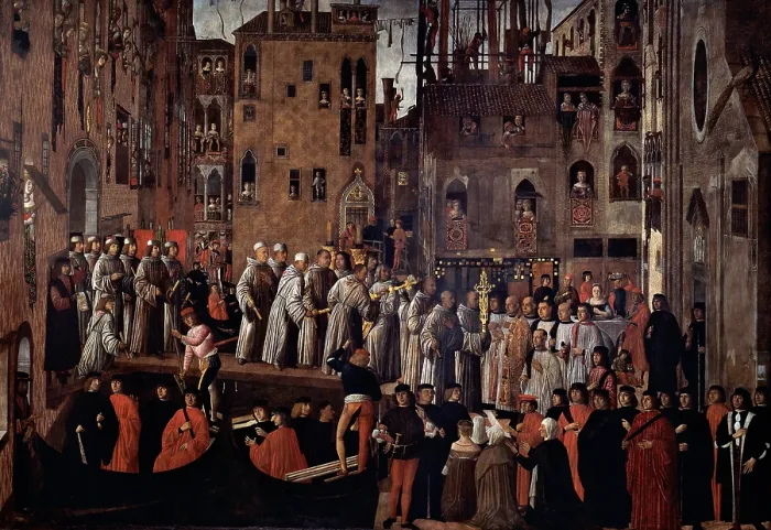 Framed Print : Mansueti Giovanni, Miracle of the Relic of the Holy Cross in Campo San Lio, 1494, 15th Century, canvas, Italy, Veneto, Venice, Accademia Art Galleries