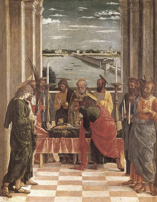 Framed Print : MANTEGNA, Andrea (1431-1506). Death of the Virgin. 1462. Scene with the Virgin surrounded by eleven Apostles