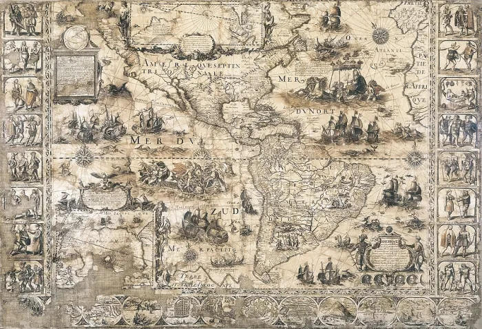 Framed Print : Map of Amrica (c. 1597) by Cornelius Wytfliet. Painting. CHILE. Santiago. National Historical Museum. AISA / Everett Collection**US SALES ONLY**