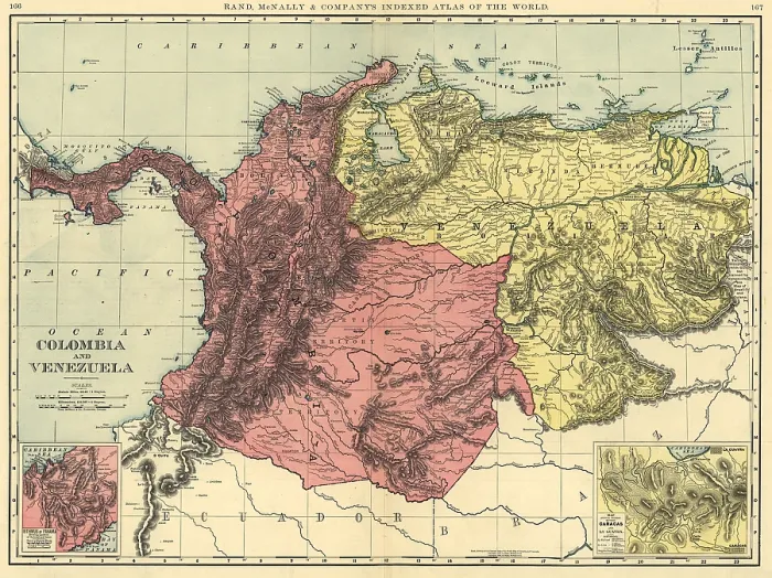 Framed Print : Map of Colombia and Venezuela, ca. 1898