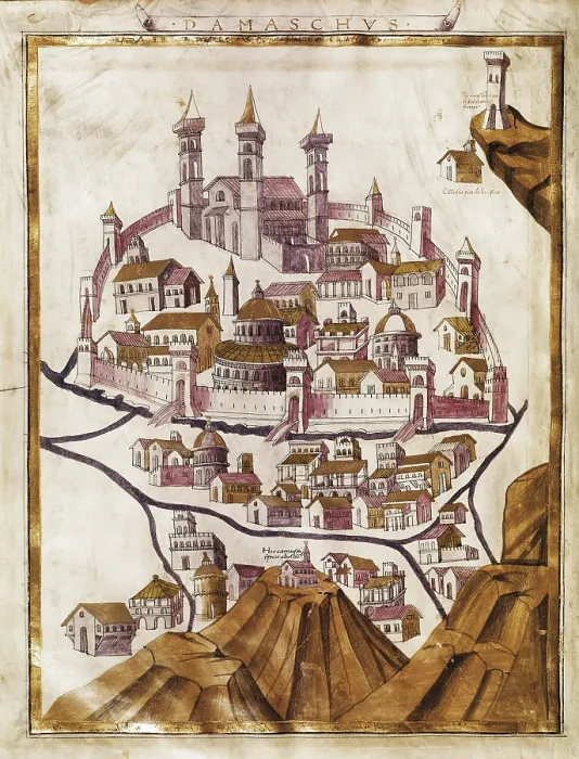 Framed Print : Map of Damascus (1377). 'Western Manuscripts' (Fol. 134v.). Miniature Painting. FRANCE. Paris. National Library. - Iberfoto / Everett Collection (532404)**US SALES ONLY** Framed Print : Map of Damascus (1377). 'Western Manuscripts' (Fol. 134v.). Miniature Painting. FRANCE. Paris. National Library. - Iberfoto / Everett Collection (532404)**US SALES ONLY**
