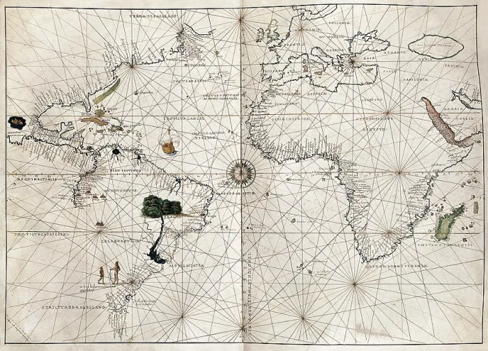 Framed Print : Map of Europe, Africa, part of Asia and the American coast. 1554. Includes Ecuador and tropics of Cancer and Capricorn. Engraving. ITALY. Venice