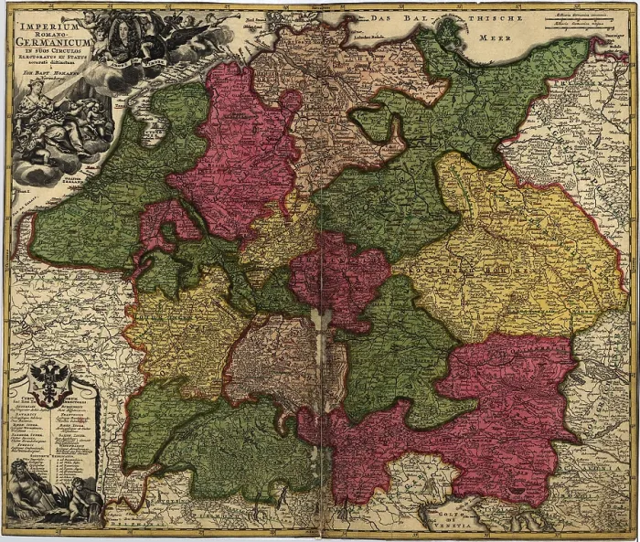 Framed Print : Map of German States, then the Holy Roman Empire, from the early 18th century