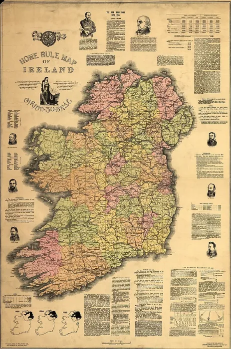 Framed Print : Map of Ireland supporting the 1893 'Home Rule' bill then under consideration by British Parliament