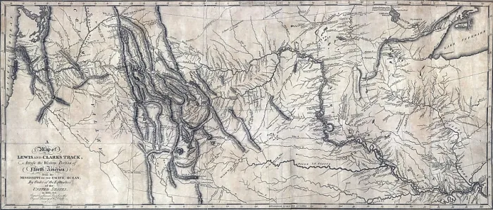 Framed Print : A map of Lewis and Clark's track, across the western portion of North America from the Mississippi to the Pacific Ocean, from a book by Meriwether Louis Framed Print : A map of Lewis and Clark's track, across the western portion of North America from the Mississippi to the Pacific Ocean, from a book by Meriwether Louis