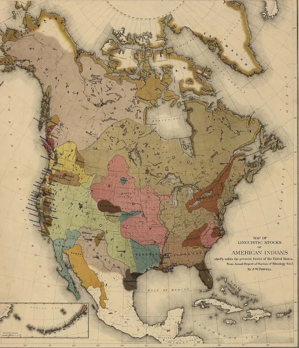 Framed Print : Map of linguistic stocks of American Indians by John Wesley Powell