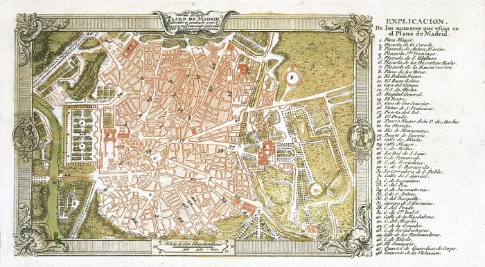 Framed Print : Map of Madrid (1762) by Ventura Rodrguez and published in 'La gua de forasteros' (1765). Engraving. SPAIN. Madrid. Municipal Museum