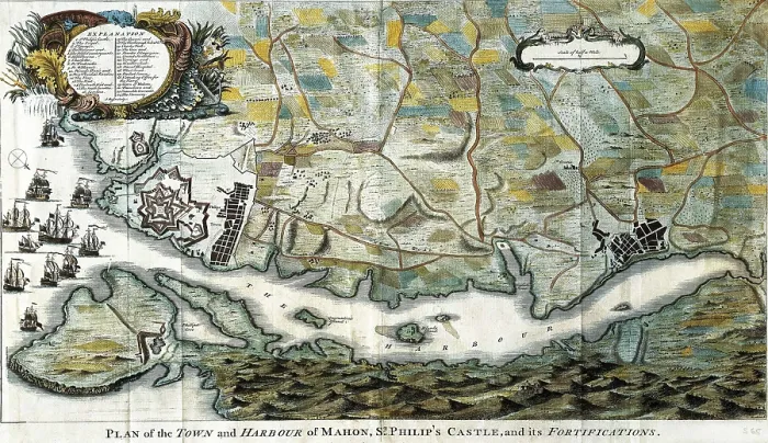 Framed Print : Map of Mahn with the San Felipe castle, 18th c. Engraving. AISA / Everett Collection**US SALES ONLY**