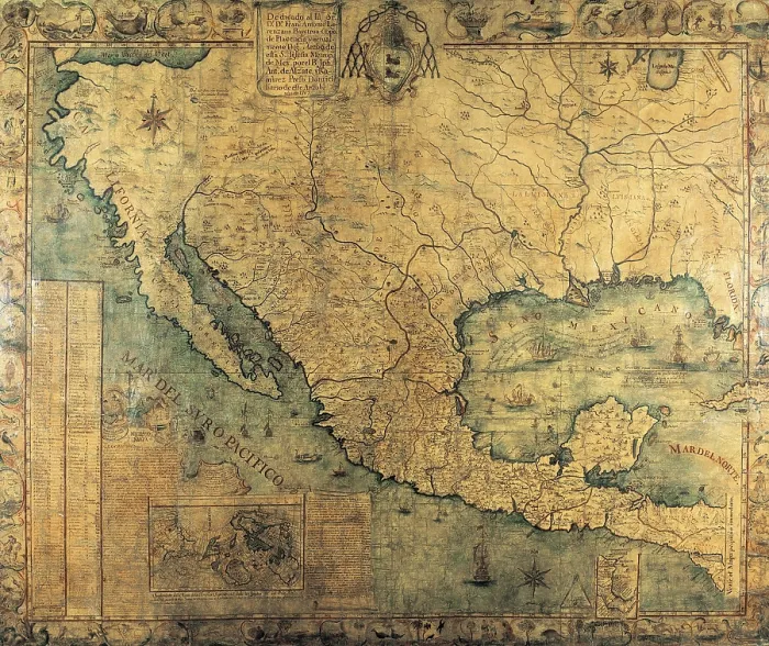 Framed Print : Map of Nueva Espana (1767) by Jose Antonio Alzate. Addressed to the Cardinal and General Inquisitor Francisco Antonio de Lorenzana. SPAIN. Madrid. Navy Museum