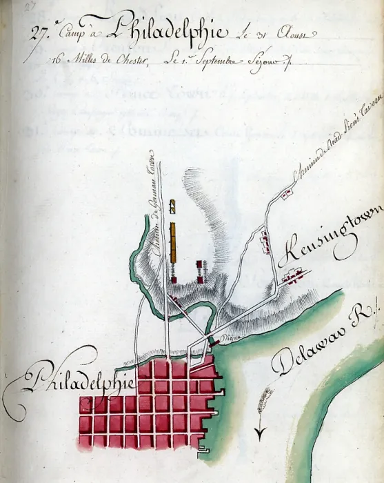 Framed Print : Map of Philadelphia. Drawn by du Chesnoy for Lafayette. 1778