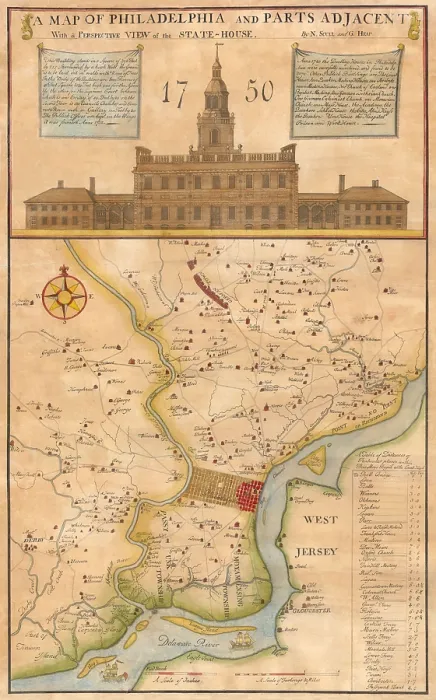 Framed Print : Map of Philadelphia, and Parts Adjacent, With a Perspective View of the State-House