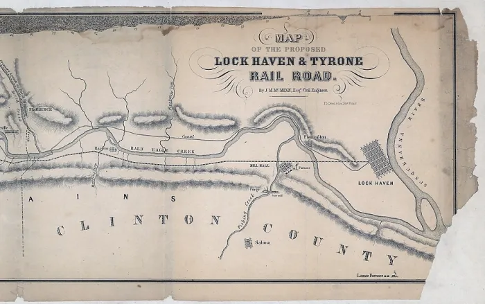 Framed Print : Map of the Proposed Lock Haven and Tyrone Rail Road. 1857 Framed Print : Map of the Proposed Lock Haven and Tyrone Rail Road. 1857