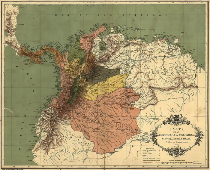 Framed Print : Map of the Republic of Colombia, ca. 1886