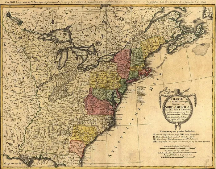 Framed Print : Map showing the newly independent United States in 1784 following the 1783 Treaty of Paris