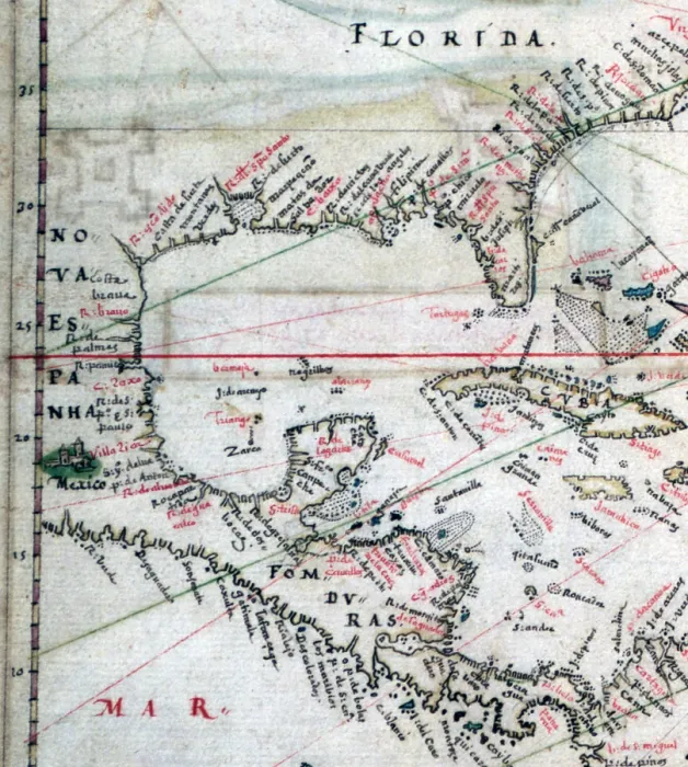 Framed Print : Map of Spanish Americas, featuring New Spain, Florida, Cuba, and the Gulf Of Mexico. ca. 1630 Framed Print : Map of Spanish Americas, featuring New Spain, Florida, Cuba, and the Gulf Of Mexico. ca. 1630
