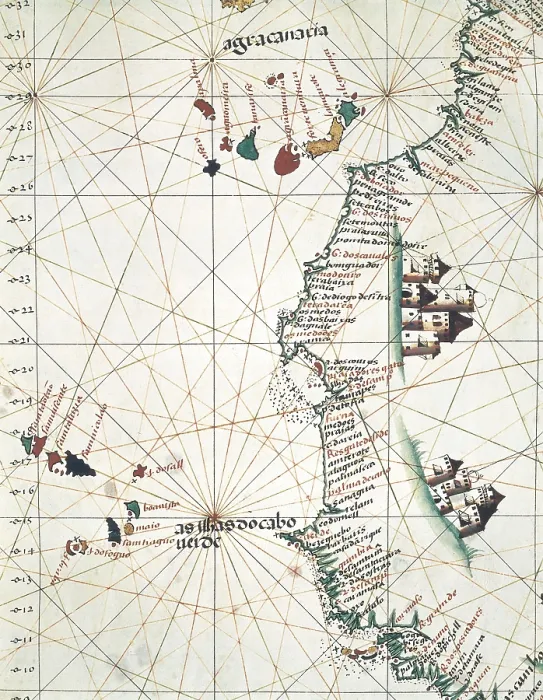 Framed Print : Map of the West of African coast with the Islands of Macaronesiathe Canary Isles and Cape Verde. 1514. Miniature Painting. PORTUGAL. Lisbon. Maritime Museum