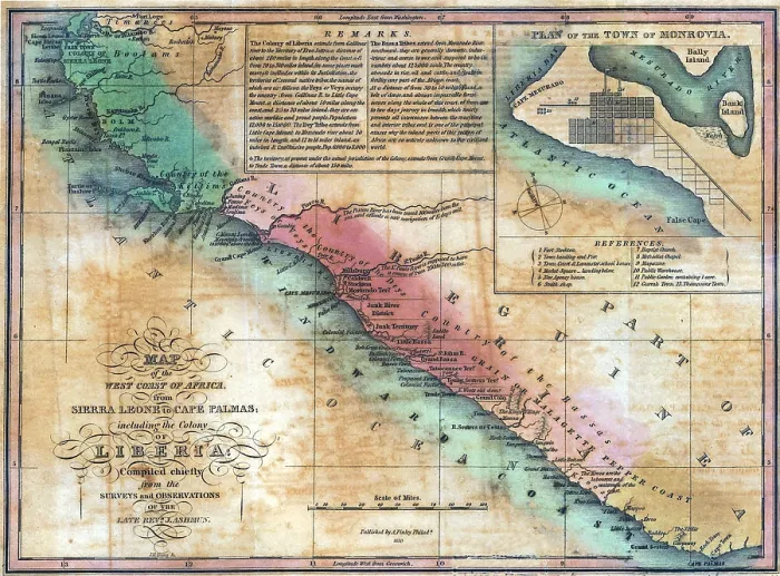 Framed Print : Map of the West Coast of Africa from Sierra Leone to Cape Palmas, including the colony of Liberia