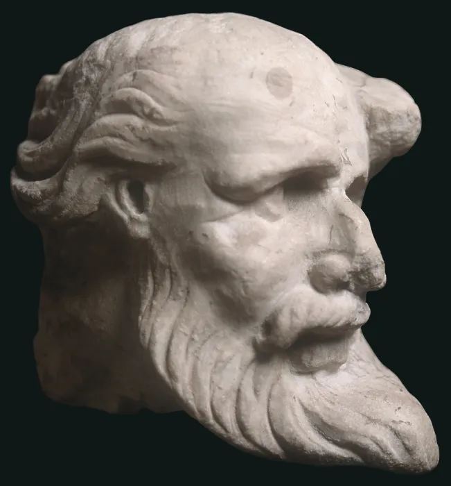 Framed Print : Marble head, 4th Century, marble - Vatican City, Museum of the Teutonic College. Whole artwork view. Head of Saint Paul, as an old man, balding and with a long beard