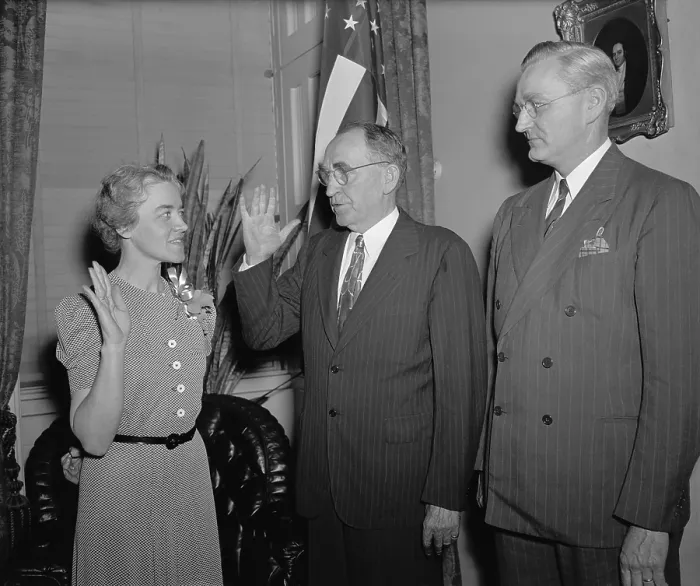 Framed Print : Margaret Chase Smith sworn in as Congresswoman, June 6, 1940. She would fill out her dead husband's term and serve in the House until her 1949 election to the Senate Framed Print : Margaret Chase Smith sworn in as Congresswoman, June 6, 1940. She would fill out her dead husband's term and serve in the House until her 1949 election to the Senate