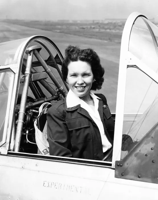 Framed Print : Margaret (Mickey) McGrath, former WASP in the cockpit of an XAT-6E trainer aircraft