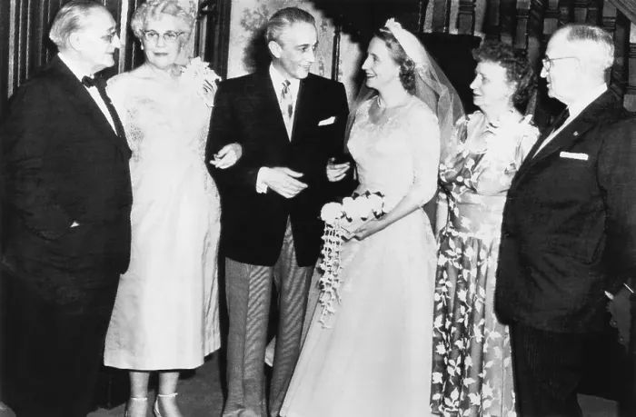 Framed Print : Margaret Truman and Clifton Daniel Jr. in Truman home after their wedding. L-R: Mr. & Mrs. E.C. Clifton Daniel, Clifton Daniel and his bride, former Margaret Truman; former Pres