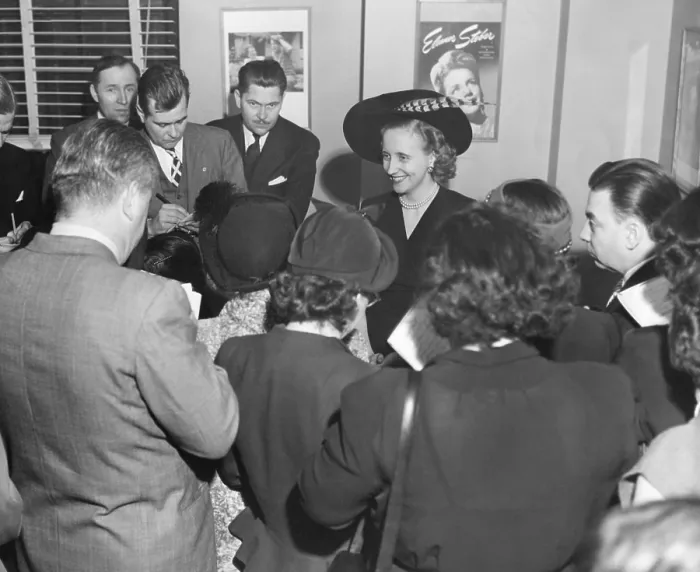 Framed Print : Margaret Truman, holds a press conference in the office of her manager, James Davidson. Feb. 4. 1949 Framed Print : Margaret Truman, holds a press conference in the office of her manager, James Davidson. Feb. 4. 1949