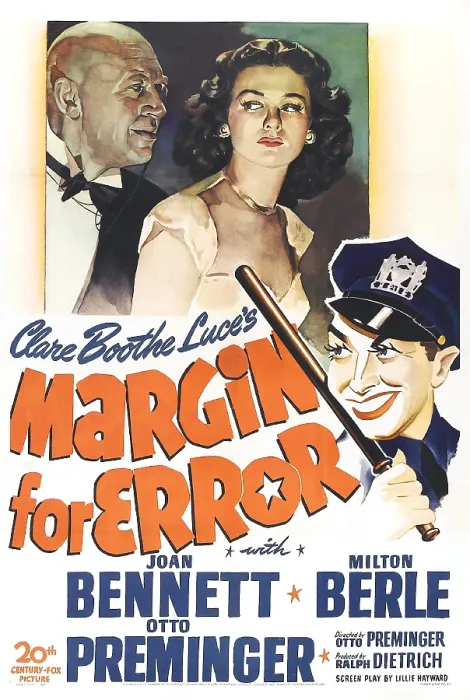 Framed Print : MARGIN FOR ERROR, US poster, top from left: Otto Preminger, Joan Bennett, Milton Berle, 1943. TM and copyright 20th Century Fox Film Corp
