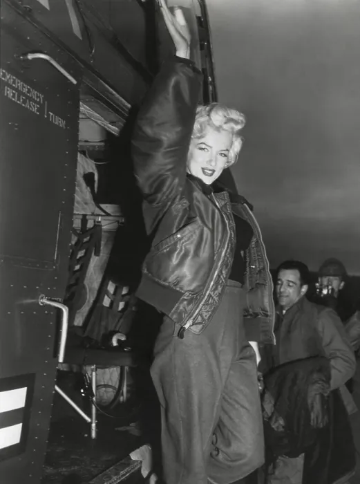 Framed Print : Marilyn Monroe arriving by helicopter at a U.S. military base in Korea. She performed ten shows in four days for U.S. Troops in Korea. Ca. Feb. 18-22, 1954. (BSLOC_2014_13_207)