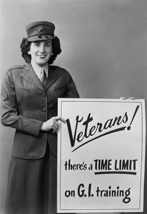 Framed Print : Marine Corps reminder of the deadline for registering for training through the G.I. Bill. Ca. 1950. (BSLOC_2014_13_16)
