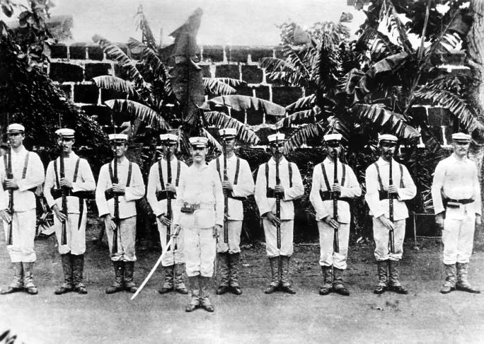Framed Print : Marine detatchment that ran up the first American flag in the Philippines during the Spanish-American War, Cavite, May 3, 1898. Courtesy: CSU Archives / Everett Collection Framed Print : Marine detatchment that ran up the first American flag in the Philippines during the Spanish-American War, Cavite, May 3, 1898. Courtesy: CSU Archives / Everett Collection