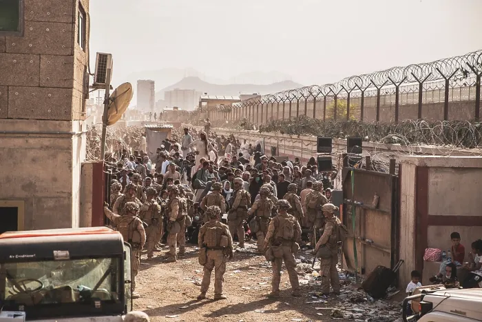 Framed Print : US Marines at an Evacuation Control Checkpoint at Kabul Airport, Aug. 15-28, 2021