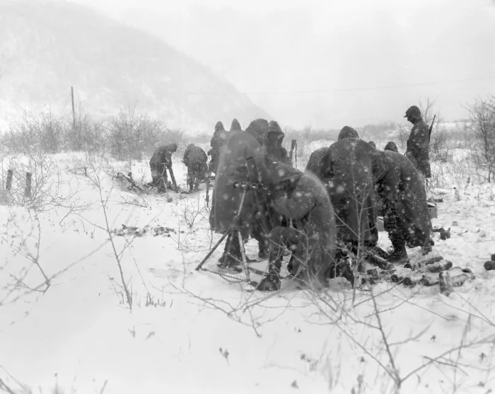 Framed Print : Marines fire mortars at Chinese positions on the road from Kotori to Hungnam in Dec. 1950. U.S Framed Print : Marines fire mortars at Chinese positions on the road from Kotori to Hungnam in Dec. 1950. U.S