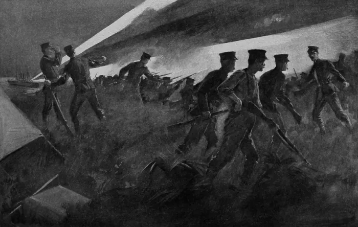 Framed Print : US Marines at Guantanamo repelling a midnight attack of Spanish troops on June 12, 1898