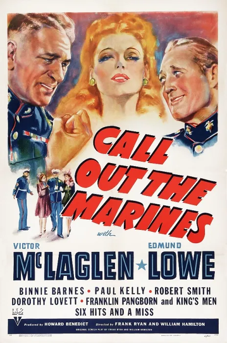Framed Print : CALL OUT THE MARINES, from left: Victor McLaglen, Binnie Barnes, Edmund Lowe on window card, 1942 Framed Print : CALL OUT THE MARINES, from left: Victor McLaglen, Binnie Barnes, Edmund Lowe on window card, 1942
