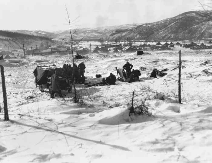 Framed Print : Marines seek shelter from the cold in and around vehicles at a post in Kotori during the Dec. 1950 withdrawal form the Chosin Reservoir. Korean War, 1950-53. (BSLOC_2014_11_88) Framed Print : Marines seek shelter from the cold in and around vehicles at a post in Kotori during the Dec. 1950 withdrawal form the Chosin Reservoir. Korean War, 1950-53. (BSLOC_2014_11_88)