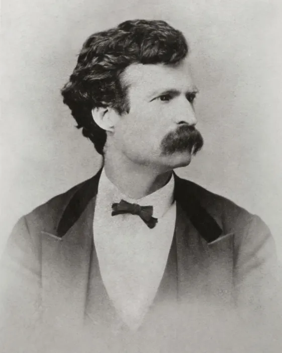 Framed Print : Mark Twain (aka Samuel Clemens), portrait taken c. 1870 when he was about 35 years old. His pen name is a nautical term he learned as Mississippi pilot