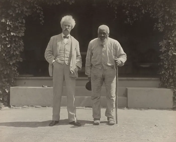 Framed Print : Mark Twain (aka Samuel Clemens), with his long-time friend John T. Lewis, 1903. Lewis was a free-born tenant farmer on Twains sister-in-laws Quarry Farm, Elmira, N.Y Framed Print : Mark Twain (aka Samuel Clemens), with his long-time friend John T. Lewis, 1903. Lewis was a free-born tenant farmer on Twains sister-in-laws Quarry Farm, Elmira, N.Y