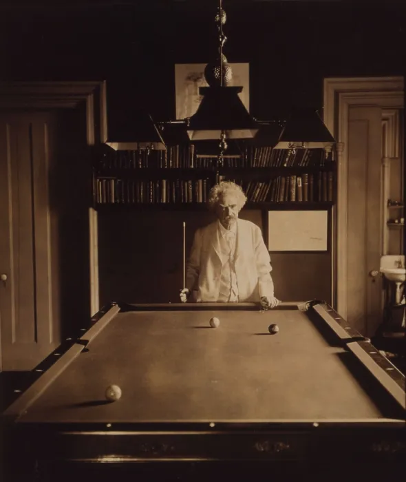 Framed Print : Mark Twain (aka Samuel Clemens), standing at end of pool table, 1908 (BSLOC_2016_11_137) Framed Print : Mark Twain (aka Samuel Clemens), standing at end of pool table, 1908 (BSLOC_2016_11_137)