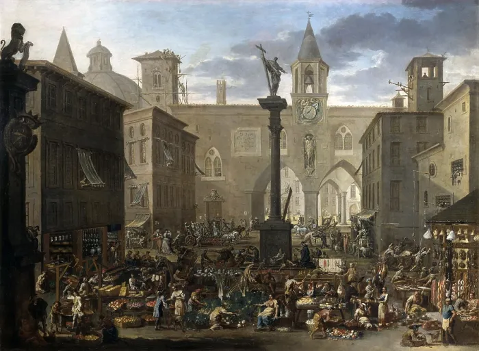 Framed Print : Market or the Greens Market, by Alessandro Magnasco also known as Lissandrino and his collaborators, 1720 - 1740, 18th century, oil on canvas, 122 x 167 c, - Italy, Lombardy