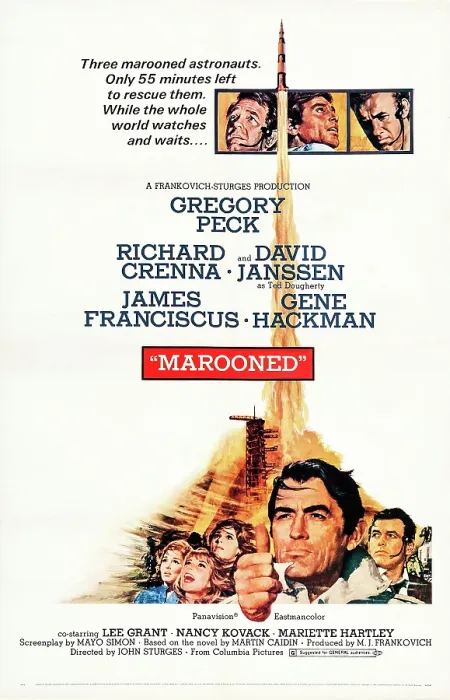 Framed Print : MAROONED, US poster art, top from left: Richard Crenna, James Franciscus, Gene Hackman; bottom center: Gregory Peck; bottom right: David Janssen, 1969