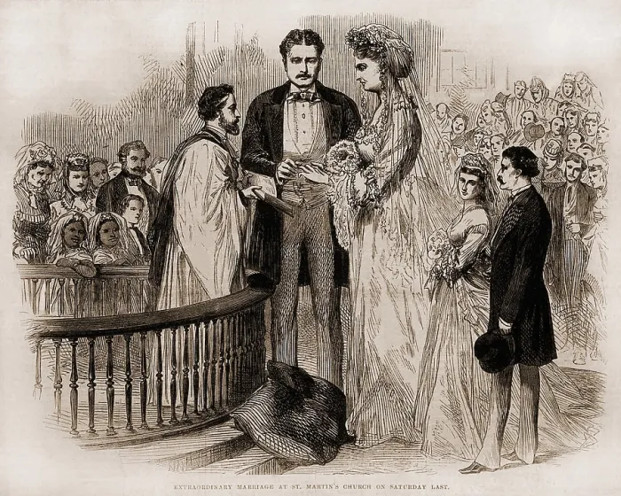 Framed Print : Marriage of Captain Martin van Buren Bates to Anna Swan, at St. Martin-in-the-Fields, London, June 17, 1871