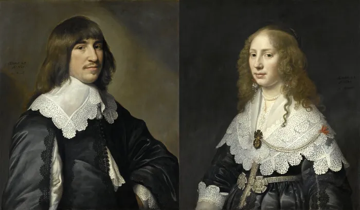Framed Print : Marriage portraits of Henrick Hooft, and Aegje Hasselaer, his wife, by Michiel Jansz van Mierevelt, 1640, Dutch painting, oil on canvas