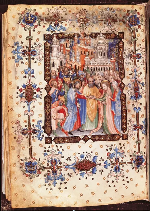 Framed Print : The Marriage of the Virgin Mary, by Giovannino de Grassi, 1388 - 1398, 14th Century, mm 247 x 175 - Italy, Tuscany, Florence, Central National Library Framed Print : The Marriage of the Virgin Mary, by Giovannino de Grassi, 1388 - 1398, 14th Century, mm 247 x 175 - Italy, Tuscany, Florence, Central National Library