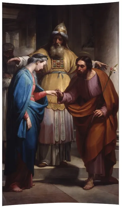 Framed Print : Marriage of the Virgin, by Pietro Gagliardi, 1860, 19th Century, oil on canvas - Italy, Lazio, Rome, Church of Sant Augustine in Campo Marzio. Whole artwork view Framed Print : Marriage of the Virgin, by Pietro Gagliardi, 1860, 19th Century, oil on canvas - Italy, Lazio, Rome, Church of Sant Augustine in Campo Marzio. Whole artwork view