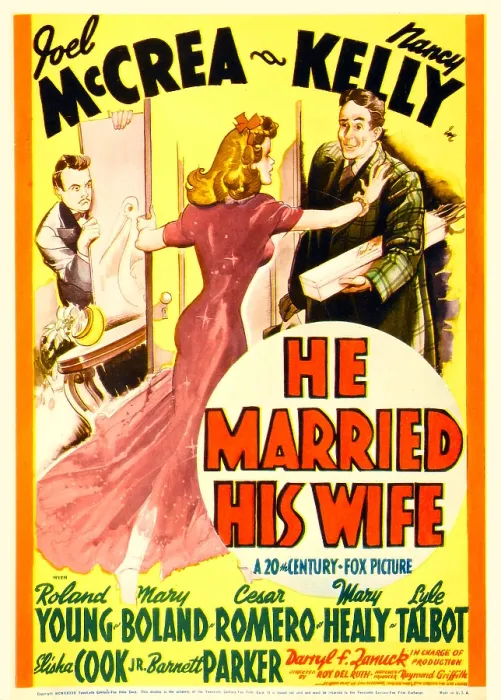 Framed Print : HE MARRIED HIS WIFE, from left: Roland Young, Nancy Kelly, Joel McCrea on window card, 1940, TM and Copyright 20th Century Fox Film Corp Framed Print : HE MARRIED HIS WIFE, from left: Roland Young, Nancy Kelly, Joel McCrea on window card, 1940, TM and Copyright 20th Century Fox Film Corp
