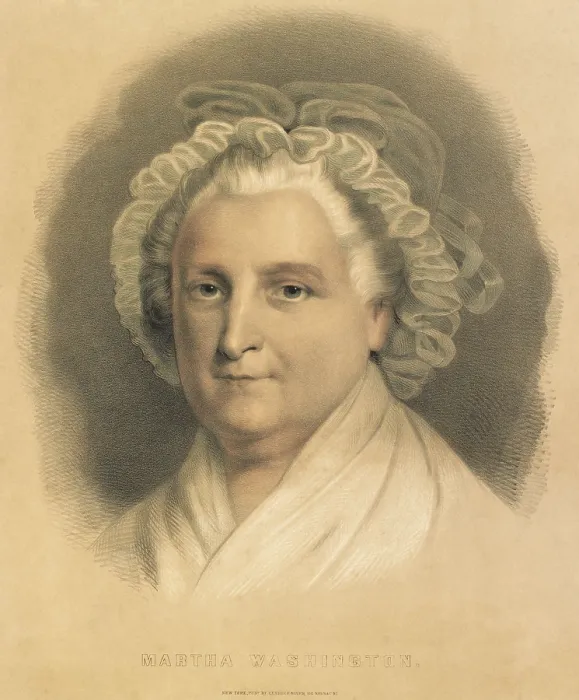 Framed Print : Martha Washington, with gray hair, wearing a bonnet and a shawl Framed Print : Martha Washington, with gray hair, wearing a bonnet and a shawl