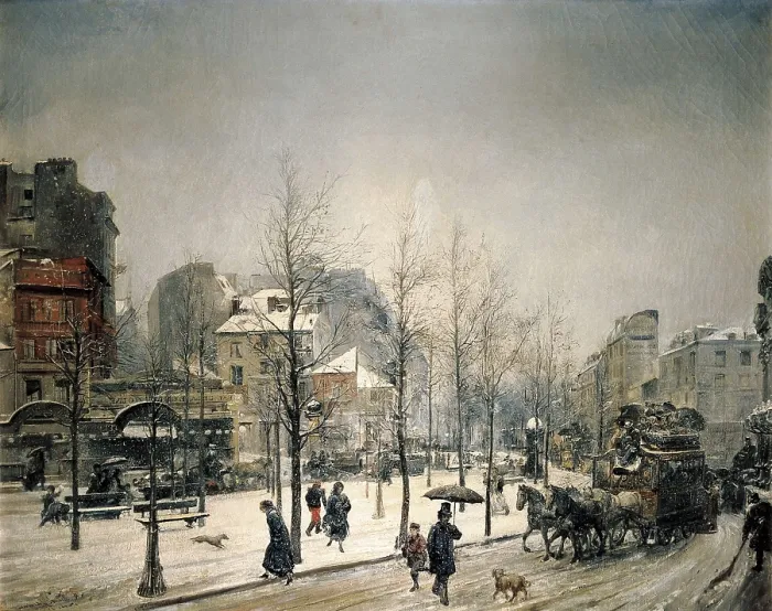 Framed Print : MARTI i ALSINA, Ramon (1826-1894). Snowy Boulevard Clichy. 1877. Oil on canvas. Private Collection. AISA / Everett Collection**US SALES ONLY**
